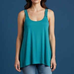 MOON & SKY Teal Crochet Lace Assymetric Festival Tank Top